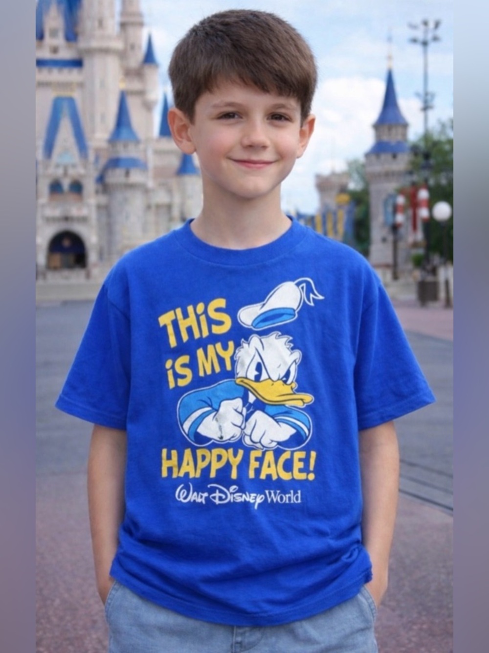 KIDS Walt Disney’s Donald Duck 'This Is My Happy Face' Blue Cotton T‑Shirt - L